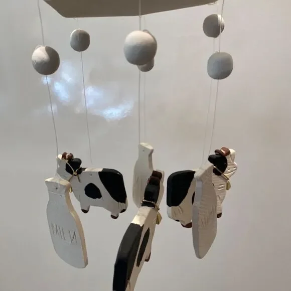 1980 Clay Whimsical Wind Chime of Cows and Milk Jugs NWT